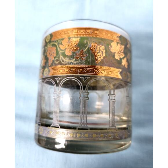 Set of 6 Hollywood Regency CERA Flat Bar Glasses Golden Grape Roman Arch MCM - Picture 3 of 4